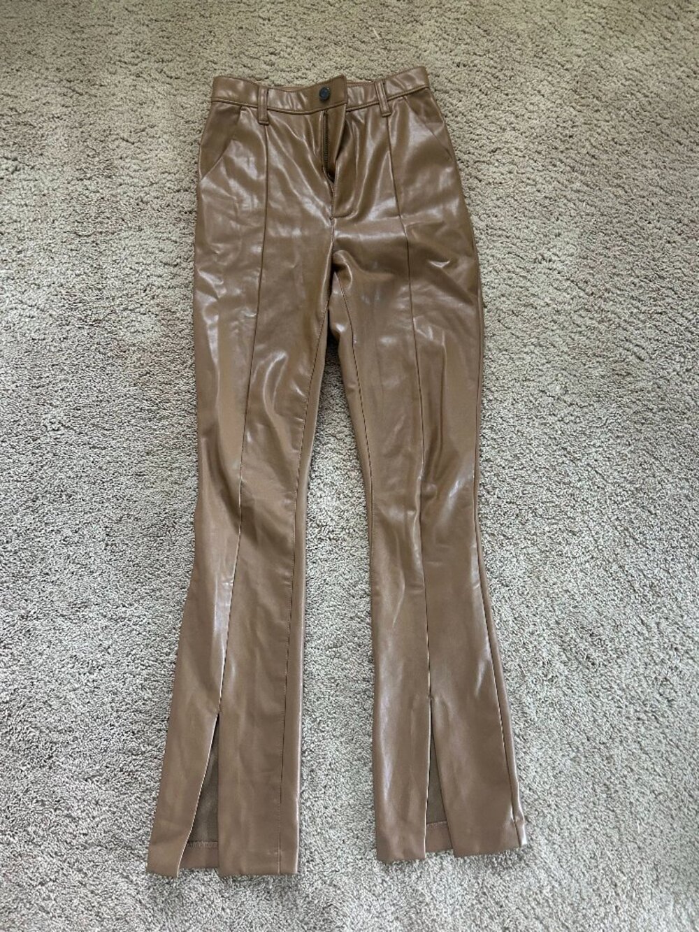 Abercrombie & Fitch Skinny Ultra High Rise Brown Faux-Leather Flare Leg Pants